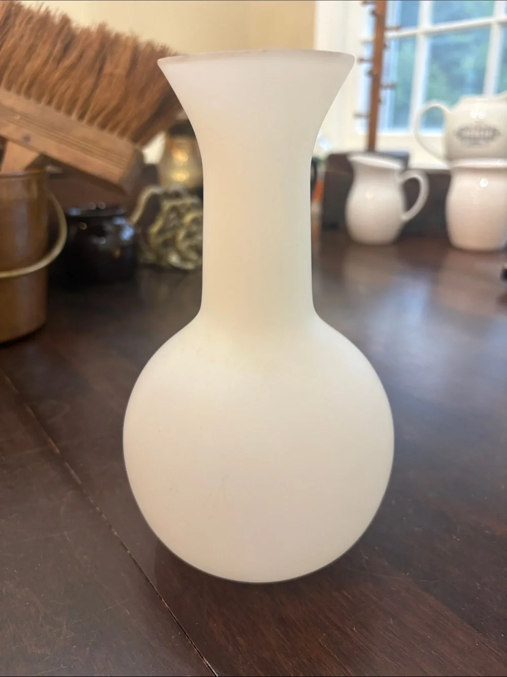 White Frosted Glass Vase 7.25”